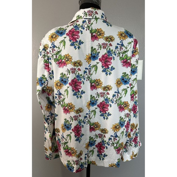 Koret White floral print Full Zip long sleeve jacket Pockets Collared Coat Sz XL - Picture 4 of 8